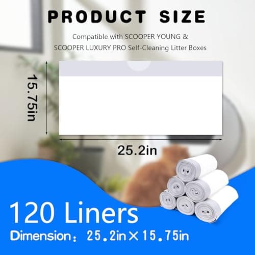 120 Pack Automatic Litter Box Liners, Compatible with SCOOPER YOUNG & SCOOPER LUXURY PRO & Litter Robot 4/3 Self-Cleaning Litter Boxes, Drawstring Cat Litter Bags (Not for SCOOPER SE) - Thumbnail 2