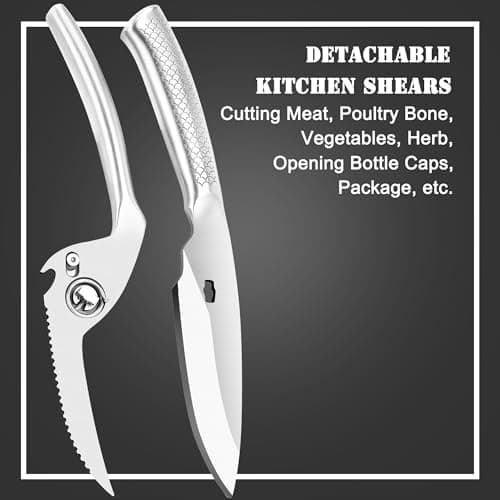 SLEMOON Heavy Duty Poultry Shears for Food, 3CR14 All-steel Forged Multi-function Detachable Kitchen Shears for Spatchcock Turkey,Chicken,Salad,Dishwasher Safe Anti-Slip Kitchen Gadgets - Thumbnail 4