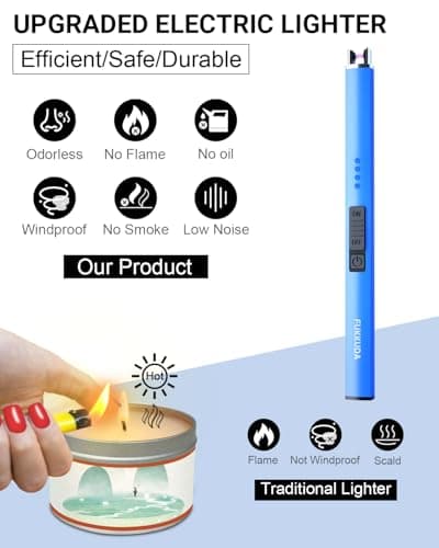 FUKKUDA Electric Candle Lighter with Safety Switch - USB Rechargeable Windproof & Flameless Plasma Arc Lighter for Easter Basket Stuffers (Sapphire Blue) - Thumbnail 2