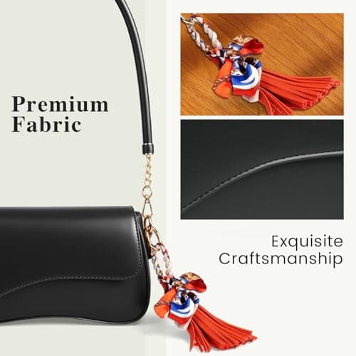 Shoulder Bag for Women Y2K Trendy Purse PU Leather Hobo Handbags Clutch Saddle Crossbody Underarm Bag with 2 Removable Strap (Black-Double Strap) - Thumbnail 5