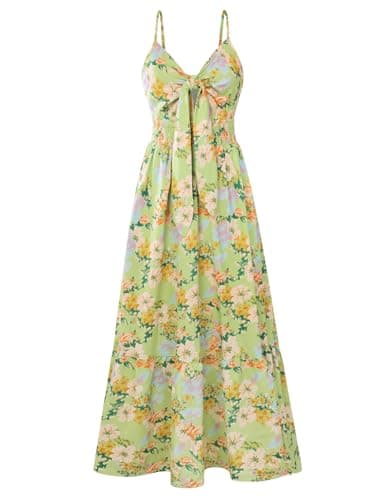 GRACE KARIN Womens Summer Floral Maxi Dresses 2026 Long Flowy Boho Dress Beach Vacation Sundresses Casual Clothes with Pocket Green Floral Print S - Image 1