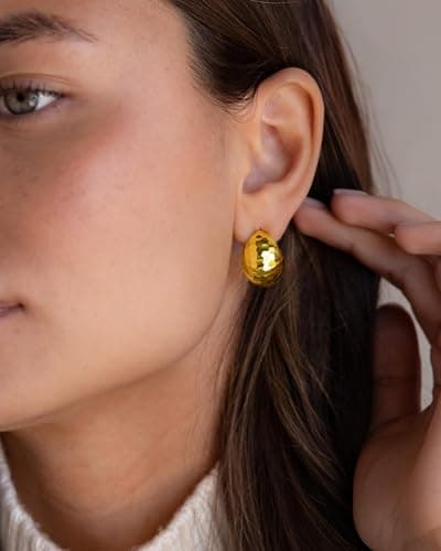 UANNEAU Gold Chunky Earrings for Women Trendy, 14K Gold Plated Dainty Disco Earrings Statement Minimalist Hypoallergenic Stud Earrings - Thumbnail 3