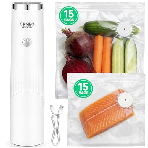 Compact Vacuum Sealer for Food, ORMEO HOME Powerful Portable Handheld Kitchen Vacuum Food Sealer Machine Seal Meal Saver, with Digital Display Screen (Vacuum Sealer Machine + 30 Reusable Vacuum Bags)
