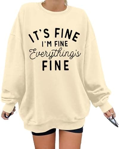 Oversized Sweatshirt for Women Funny Saying Sweatshirts Casual Crewneck Pullover Fall Fashion Long Sleeve Shirt Apricot - Image 1