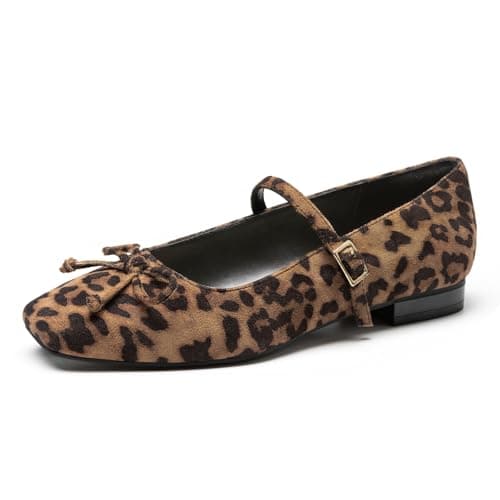 Athlefit Women's Mary Jane Flats Dressy Comfortable Square Toe Slip On Leopard Ballet Flats Shoes for Women Size 9.5 - Image 1