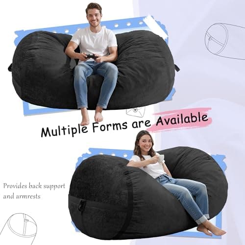 Homguava 5FT Bean Bag Chair Giant Bean Bag Chairs for Adults with Memory Foam Filled,Beanbag Chair with Soft Faux Fur Cover,Comfy Bean Bag Sofa Lounger for Living Room,Game Room,Bedroom - Thumbnail 5