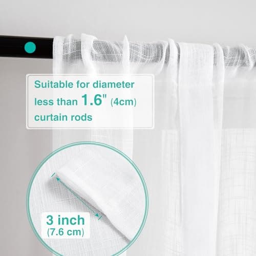 Home Queen White Semi Sheer Tie Up Curtain Valances, Linen Textured, Rod Pocket Balloon Window Topper for Living Room, 54 X 20 Inch, 4 Pieces - Thumbnail 2