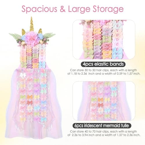Unicorn Bow Holder for Girls Hair Bows, Baby Hair Clip Organizer Barrettes Claw Clips Storage Wall Hanging Display for Toddler Baby Girl Nursery Room Decor - Thumbnail 4