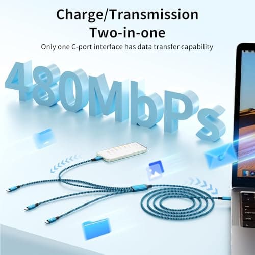 Travle USB C 4 in 1 Charging Cords,FourType C Ports Mulit Charging Cable, Universal Charging Cables for All Devices,Travle Charger Cord for iPhone Series/Samsung/Tablets/PS,Blue - Thumbnail 3