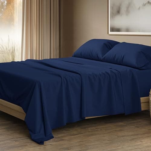 THREAD SPREAD 100% Egyptian Cotton Sheets California King Size - 1500 Series Cal King Sheets Egyptian Cotton (4 PC, Navy Blue), Silky Soft, Sateen Weave, Cooling & Breathable, 17" Deep Pocket Bed Set - Image 1