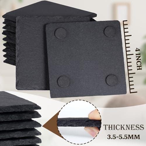 72 Pieces Slate Drink Coasters, GOH DODD 4 Inch Black Coasters Stone Coaster Set, Laser Engraving Blanks with Anti-Scratch Bottom for Home Office Bar Outdoor Housewarming Gifts Wedding Party, Square - Thumbnail 3