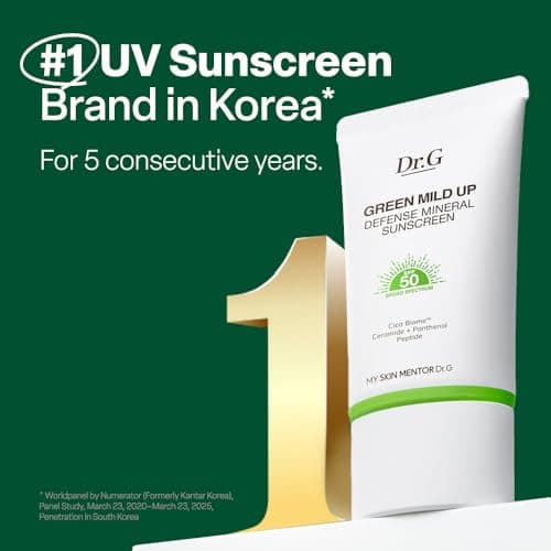 Dr. G Green Mild Up Defense Mineral Sunscreen - SPF 50 Broad Spectrum Korean Sunscreen - Lightweight & Reef-Safe Mineral Formula - For Sensitive Skin - Non-Greasy - With Centella Asiatica - 1.69 fl oz - Thumbnail 3