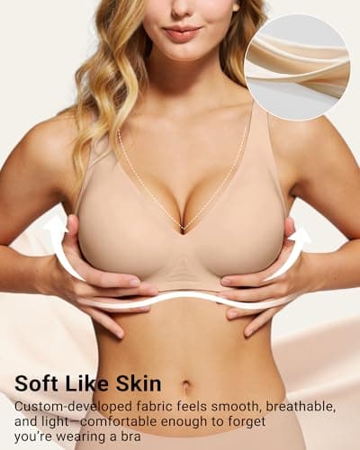 As Fairy Wireless Plunge Bras Deep V Seamless Jelly Support Bra Comfort Bralette for Yoga(Sand 38B) - Thumbnail 2
