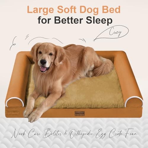 Small Dog Bed Orthopedic Washable: Beds Bolster Small Sized Dogs Bed Egg Crate Foam Couch Sofa Waterproof with Removable Cover - Orange - Thumbnail 2