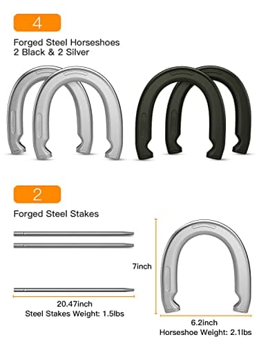 NQV Horseshoe Outside Game,Horse Shoe Game Kit,Horseshoe Set on Lawn Beach Soil Outdoor Backyard Adults. 4 Traditional Heavy Duty Forged Steel Horseshoes Regulation Size+2 Forged Steel Stakes+1 Bag - Thumbnail 4