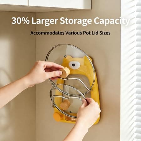 Kitchen Pot Lid Organizer, Drill-Free Suction Cup Rack with Anti-Slip U-Shaped Grooves, Multi-Purpose Double-Layer Storage for Pot Lids Cutting Boards Sponges, Removable Drip Tray, 10kg/22lbs Load - Thumbnail 4