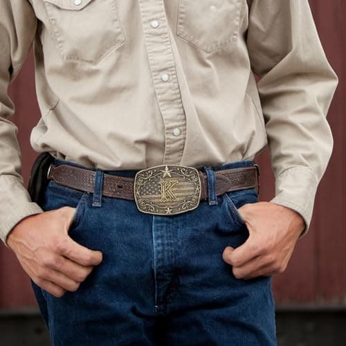 Absbolo Western Belt Buckle Men Initial Letter ABCDJRM to Z Rodeo Cowboy Belt Buckles for Women K - Thumbnail 5