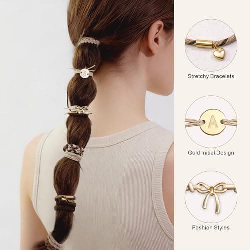 Fohufo Hair Ties No Damage - 10 Pcs Hair Scrunchies for Women Girls, Hair Ties for Thick Hair & Thin Hair, Hair Scrunchies Bands Bracelets, Initial Hair Accessories for Women, Birthday Gift - Letter J - Thumbnail 3