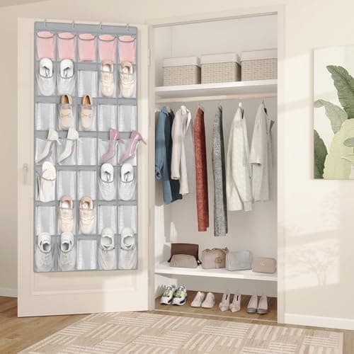 FENTEC 35 Large Pockets Over The Door Shoe Organizer, Mesh Hanging Shoe Organizer Shoe Rack for Closet Mesh Closet Shoe Holder, Over Door Organizer, Shoe Organizer for Wall, Grey, 1 Pack - Thumbnail 4