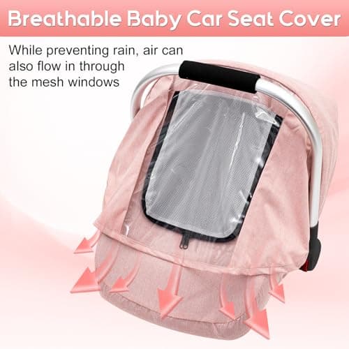 Baby Car Seat Cover, Waterproof Carseat Cover with EVA Transparent Window, Universal Car Seat Rain Cover with Storage Bag, Breathable Baby Carrier Cover for Cold Weather - Thumbnail 4