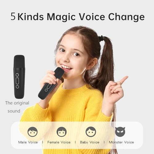 DRSYXCS Portable Karaoke Machine with 2 Wireless Microphones Bluetooth Speaker with Led Lights 5 Sound Mode, Home Party Toy for Kids, Teens & Adults,Ideal Halloween & Birthday Gift for Ages 3-12 - Thumbnail 6