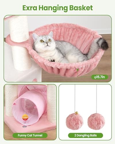 Cat Tree Tower for Large Cats Adult - 60 Inch XXL Sturdy Heavy Duty Extra Wide Scratching Posts (φ4.4in) Condo - Indoor Big Cat House Hammock Perch - XL Wood Multi Level Feline Pet Bed Trees Houses - Thumbnail 4