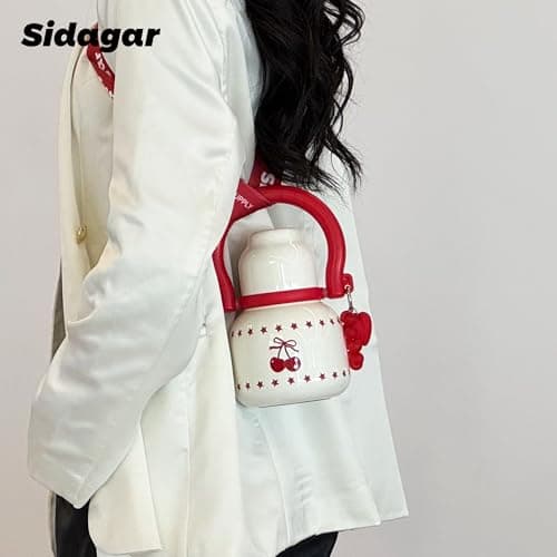 Sidagar 22 oz Water Bottle with Straw and Bowl, Unique Insulated 316L Stainless Steel Leak-Proof Flask for Women & Kids, Yoga & Travel, with Heart Bracelet Charm, Cherry White - Thumbnail 6