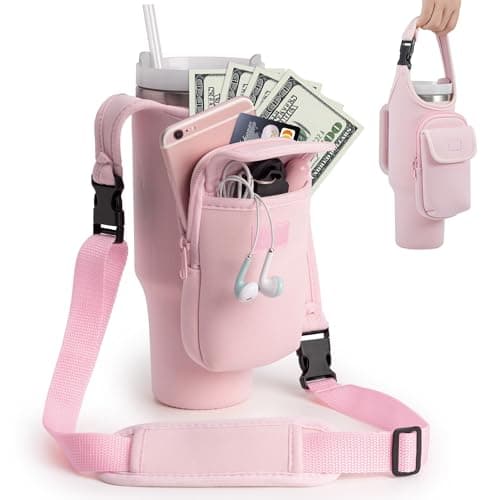 Bufilea Carrier Bag with Phone&Flap Pockets for Stanley 40/30oz Tumbler with Handle, Insulated Neoprene Cup Holder Carrier Bag w/Shoulder & Handheld Strap Fits Stanley Cup Accessories