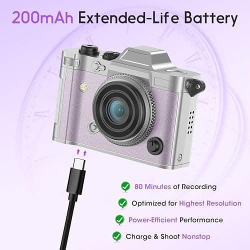 Dienspeak Portable Mini Digital Camera, Small Keychain Retro Camera for Kids Adults, Tiny Pocket Size 2K HD Video Recorder with 16GB Card, Cute Vintage Camcorder for Travel Camp Memories, Purple - Thumbnail 6