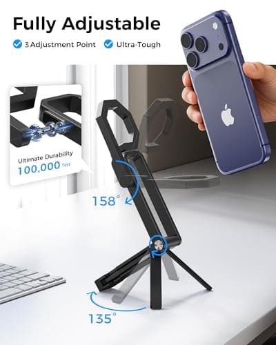 LULULOOK Rugged Magnetic Phone Tripod Stand for iPhone/Pixel 10 - Portable Strong Magnetic Phone Holder for Magsafe - Tripod Mount for iPhone 13/14/15/16/17 Pro Max & Air (Black) - Thumbnail 5