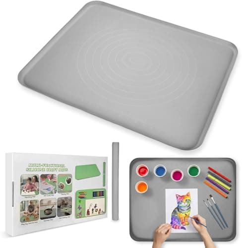 Extra Large Silicone Painting Mat for Crafts, 24”x 19” Waterproof Art Mat with Raised Sides for Paint, Clay Playdough, & Jewelry-Making (Grey) - Image 1