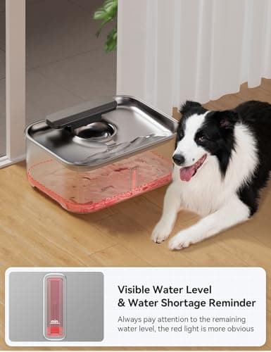 3.2Gal/12L Dog Water Fountain for Large Dogs, Stainless Steel Dog Water Bowl Dispenser with Deeper & Wider Drinking Area, FEELNEEDY Automatic Pet Fountain with Window & LED Light - Thumbnail 3