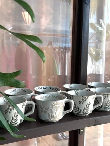 JINNTHE 12oz Coffee Mugs, Ceramic Coffee Mugs with Leaves Patterns for Man,Woman Modern Coffee Mug for Latte Cappuccino Cocoa, Dishwasher Microwave Safe, Stoneware Cup, Special Gifts, Lavender - Thumbnail 4