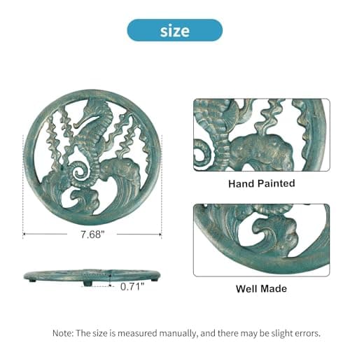 Cast Iron Trivet for Hot Pots, Heavy Duty Heat Resistant Pot Holder, Seahorse Seagrass Decorative Kitchen Accessory for Cookware and Grill Pans - Thumbnail 3
