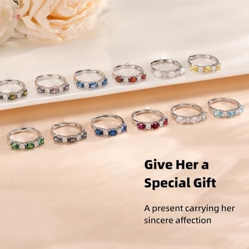 925 Sterling Silver Birthstone Rings for Women - Adjustable Size Women Jewelry Birthday Gifts for Girlfriend,Wife,Mom (12 - Blue Topaz) - Thumbnail 2