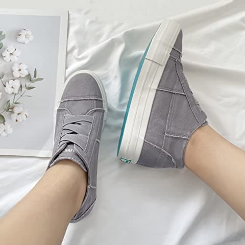 JENN ARDOR Wedge Sneakers for Women Fashion Canvas Shoes Casual Platform Hidden Heel Slip On Sneaker Side Zipper - Thumbnail 3