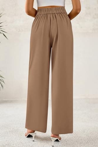 CFLONGE Women Wide Leg Dress Pants High Waist Work Trousers Button Pleated Slacks Palazzo Pants Business Casual Outfits(Khaki,XX-Large) - Thumbnail 3
