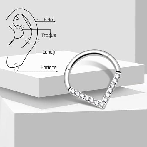 BOGKU Titanium Septum Nose Rings Hoops for Women Segment Nose Rings 16G Hypoallergenic Cartilage Conch Helix Rook Hoop Earrings (16 Gauge 8mm, Teardrop-Silver) - Thumbnail 3