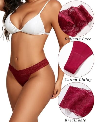 READY TO LOVE Cotton Underwear for Women Lace Sexy Soft Thongs Low Rise T-Back Lingerie Stretchy Ladies Panties - Thumbnail 2
