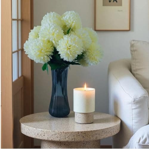 TransBloom, Artificial Chrysanthemum Ball, 18 Heads, Green Flowers Stems, Fake mums Ball Flowers, 15.5 Inch, Indoor Floral Arrangement for Home Decor, Living Room, Vase Centerpiece (Light Green) - Thumbnail 4