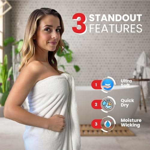 Infinitee Xclusives – Luxury Bath Sheets Towels – 1 Pack 600 GSM (35X70 Inches) – 100% Ring Spun Cotton Large Bath Towels for Bathroom (Brilliant White, Bath Sheets - Pack 1) - Thumbnail 4