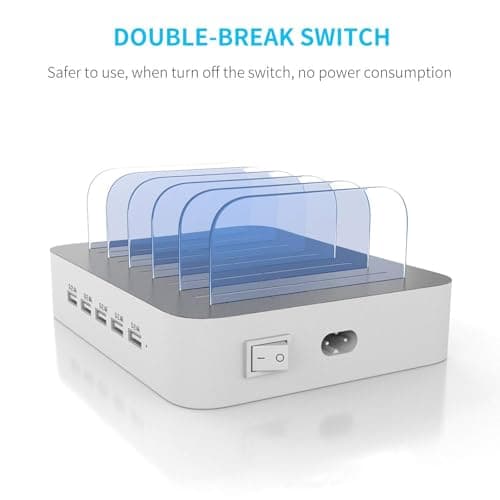 MSTJRY Charging Station for Multiple Devices : 5 Port Multi USB-A Charger Stations Multi-Device Organizer Charging Dock Designed for iPhone iPad Cell Phone Tablets (7 Short Cables Included) - Thumbnail 3