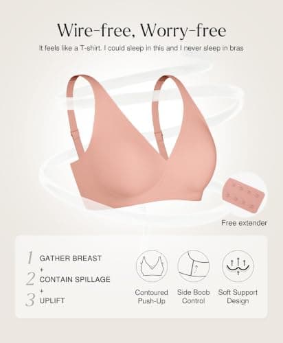 Tshirt Bras for Women No Underwire Wireless Push Up Bra Seamless Comfy Supportive Bralettes Deep V Comfortable Tshirt Bra Nude - Thumbnail 4
