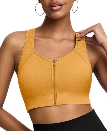 BRXL Front Zip Sports Bra Seamless Sewn in Pads Racerback Wide Straps Medium Impact for Running Yoga Gym Light Orange 3XL - Image 1