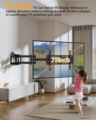 FORGING MOUNT Full Motion TV Wall Mount for 50-90 inch TVs, Heavy Duty Articulating Arm Holds 198 lbs with 43 Inch Long Extension, Fits Flat/Curved Screens, Max VESA 600x400mm - Thumbnail 6