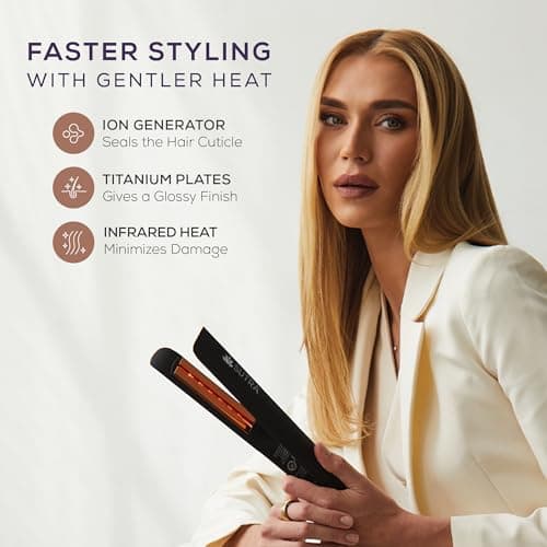 Sutra Professional IR2 Flat Iron, 1" - Ionic Infrared Hair Straightener with Adjustable Temperature, Auto Shut-Off & Swivel Cord - Straight Iron for Straightening Hair - Rose Gold Titanium Plate - Thumbnail 5