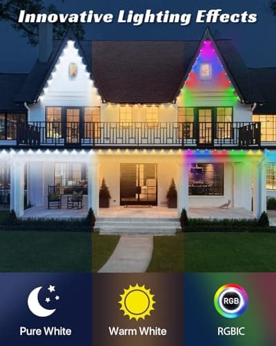 XXKJTO Permanent Outdoor Lights 100FT 72 Triple-Led Smart RGB Outside Christmas Light for House, IP67 Waterproof Eave All Year Round Light with 150 Scene Modes & App/Remote, Warm White - Thumbnail 5