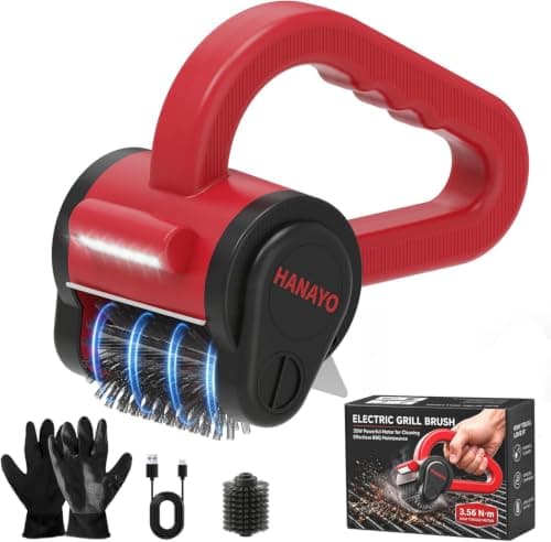Electric Grill Brush, Rechargeable BBQ Grill Brush with High-Torque Motor, LED Light, Dishwasher-Safe Stainless Steel Rotary Brush Head,150 Mins Runtime Grill Brush for Outdoor Grill