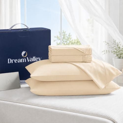 Dream Valley 4 PCS Cooling Sheets Queen Size with 2 Pillowcases,Light Beige - Image 1