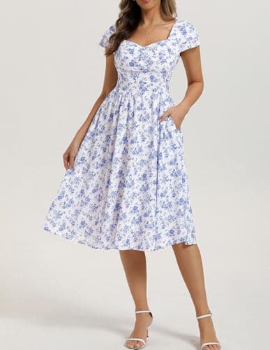 Belle Poque Women's Sweatheart Neck Ruffle Cap Sleeve Floral Dress 2026 Summer Midi Elegant Cocktail Party Dress Small - Thumbnail 6